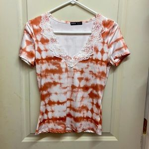 rust orange and white with lace